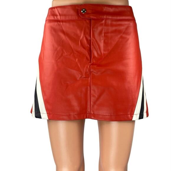 NEW Superdown Alexi Red Faux Vegan Leather Mini A-Line Pencil Moto Skirt Size XL - Picture 1 of 5